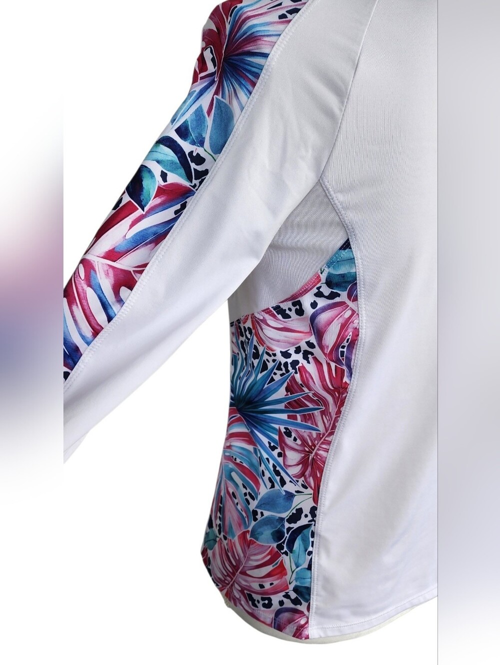 Tail White Long-Sleeve Performance Top with Pink & Blue Floral Panels - Picture 6 of 8